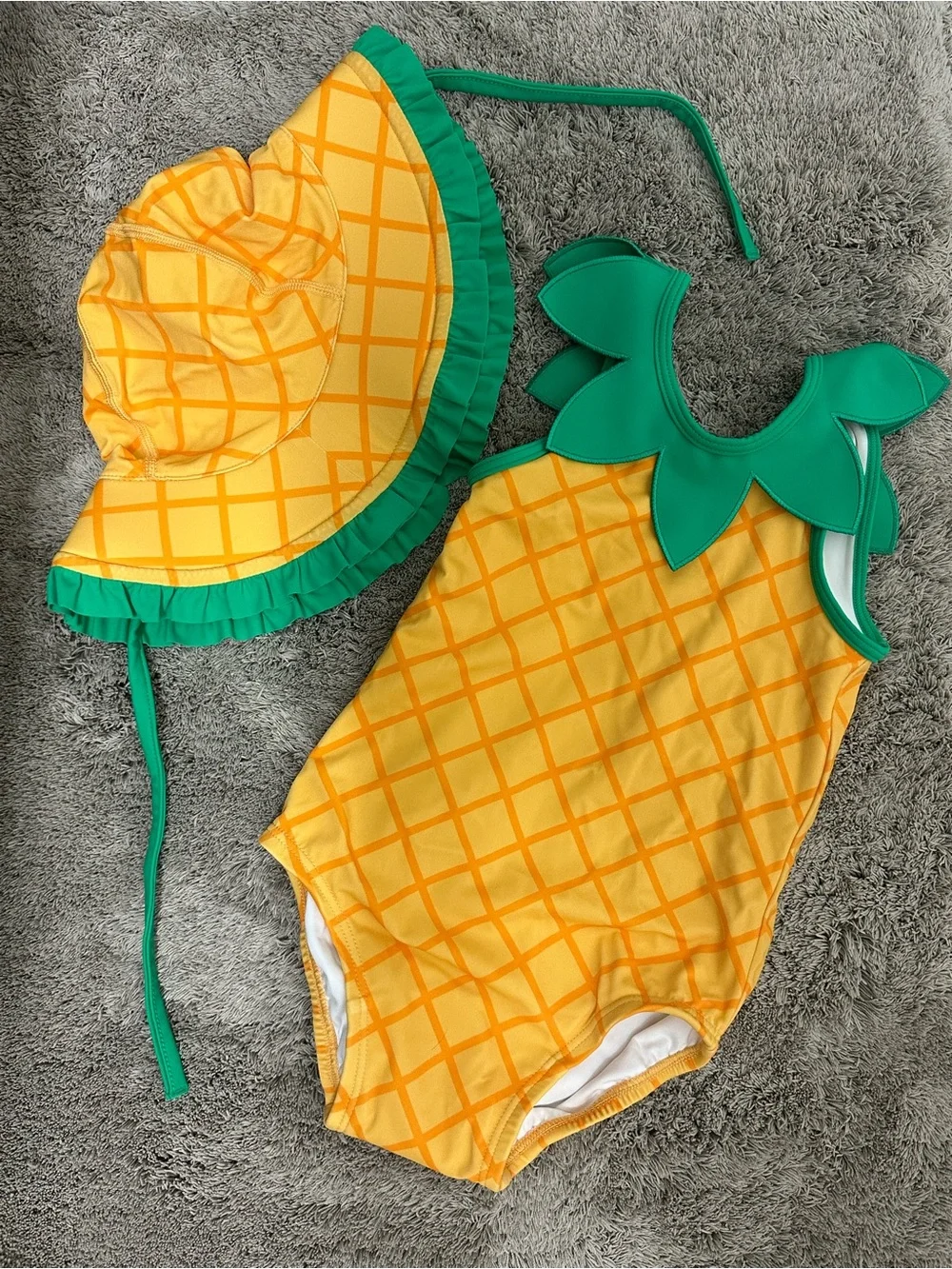 Hanna Andersson Pineapple Swim Suit & Floppy Sun Hat Set